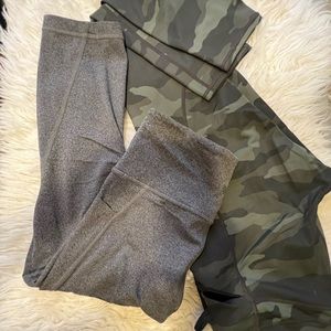 3 FOR ONE Athleta camo pocket leggings, grey Capri and black laser cut legging